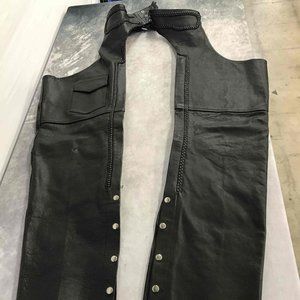USA Bikers Dream Apparel - Chaps, Motorcycle, Leather, Black, Large